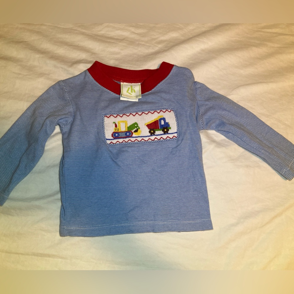 Striped Long Sleeve Kids Tee with Truck Design